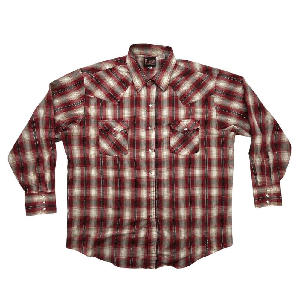 Plains Western Wear Shirt Mens XL Pearl Snap Plaid Western Rodeo Cowboy Y2K